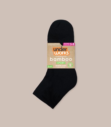 Underworks 3 Pack Quarter Crew Bamboo Sports Socks