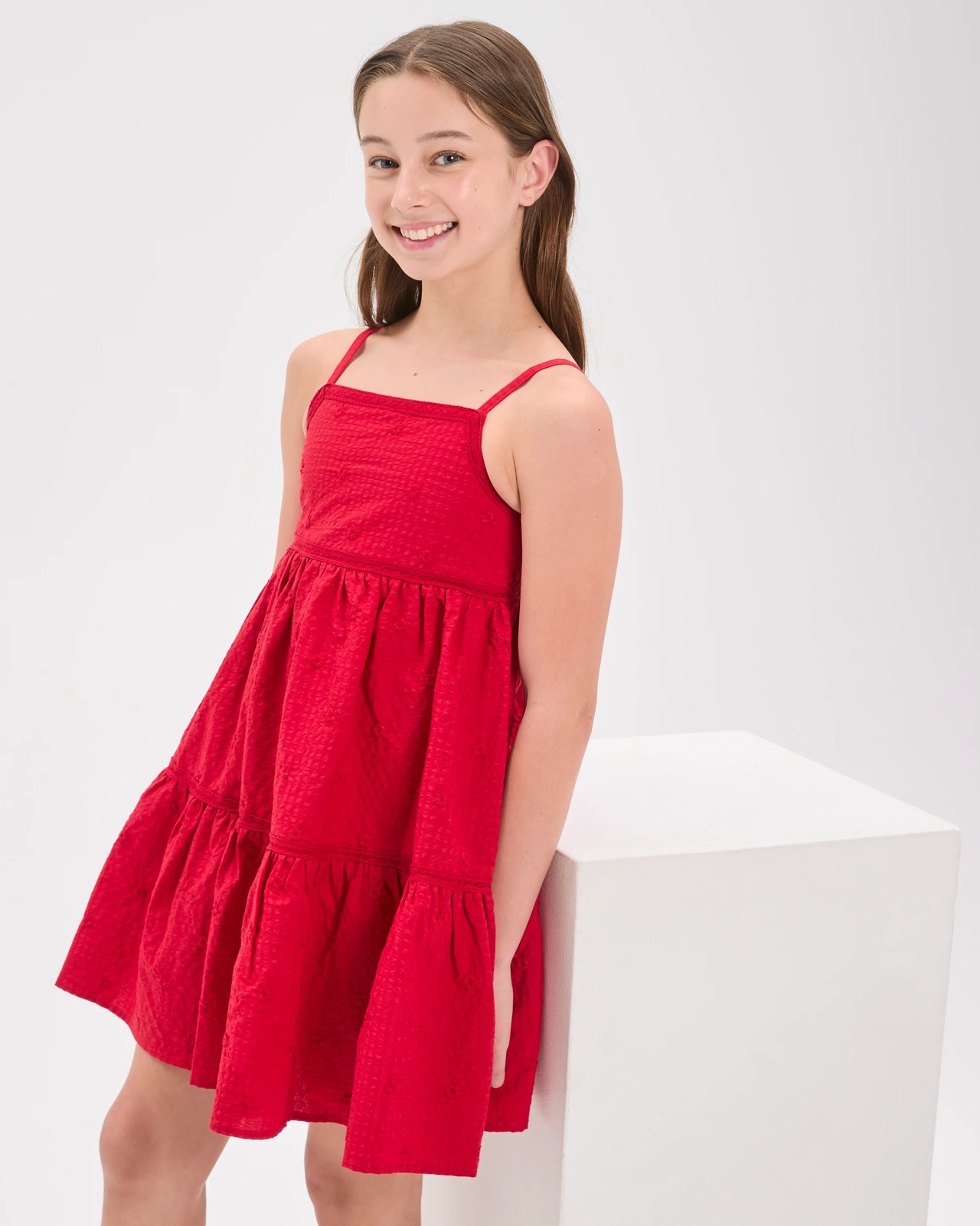 Cotton Blend Embroidered Special Occasion Dress - Red 2 of 6