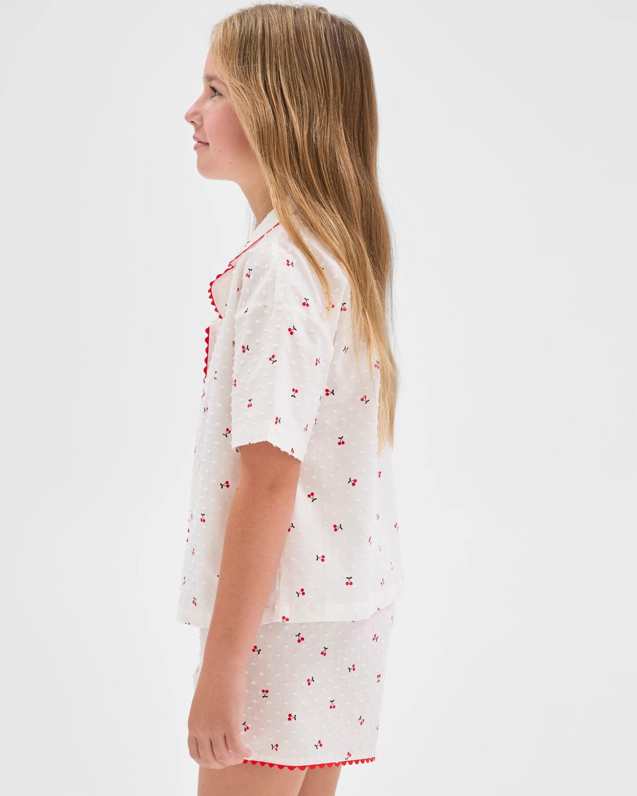 Australian Cotton Big Girls Ric Rac Pyjama Set - Cherry 3 of 5