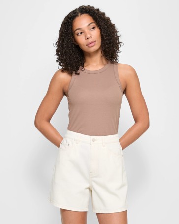 High Rise A-Line Denim Shorts