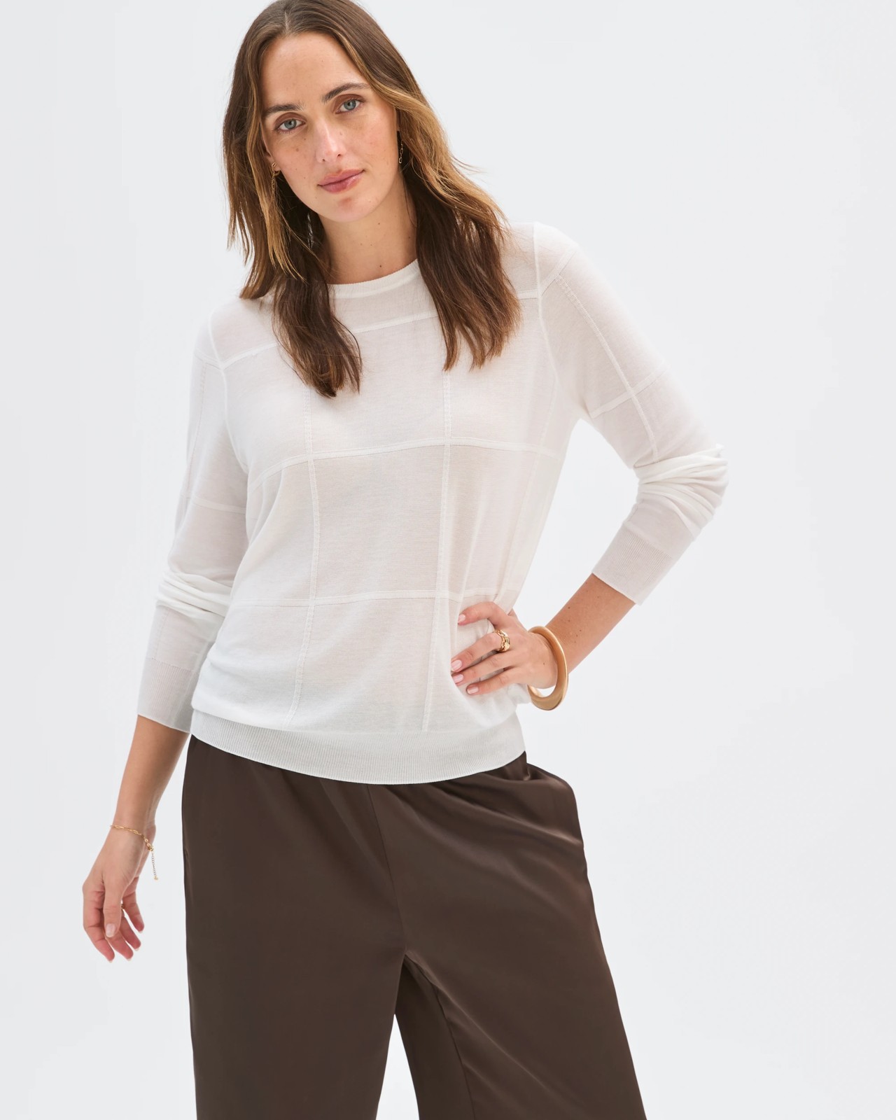 Preview Windowpane Knit Jumper - Cloud Dancer 3 of 5