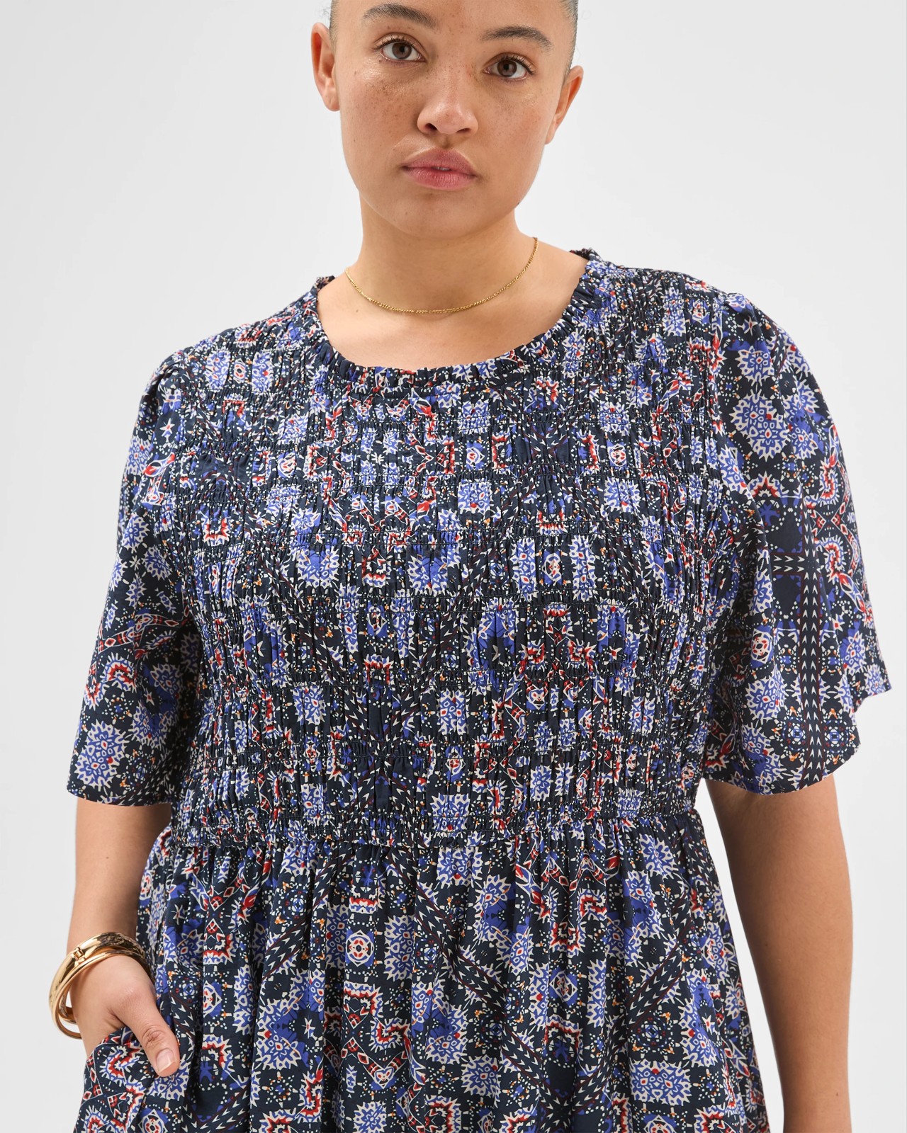 Plus Size Shirred Bodice Midi Dress 3 of 5