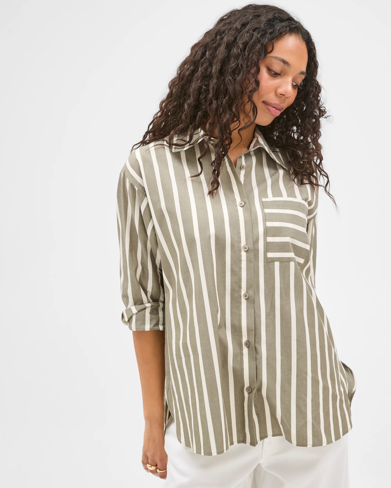Australian Cotton Spliced Stripe Shirt - Dusty Moss Stripe 2 of 6