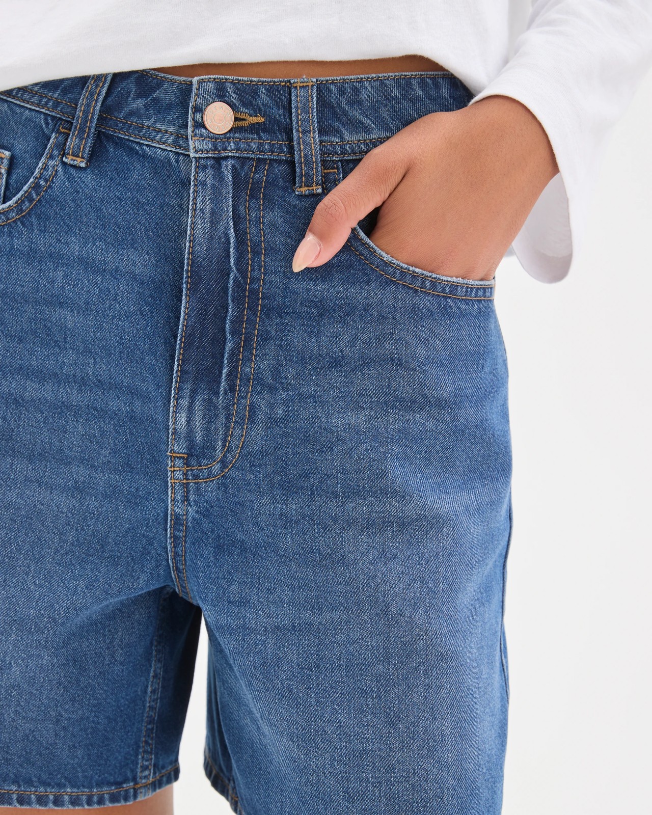 High Rise A-Line Denim Shorts 3 of 5