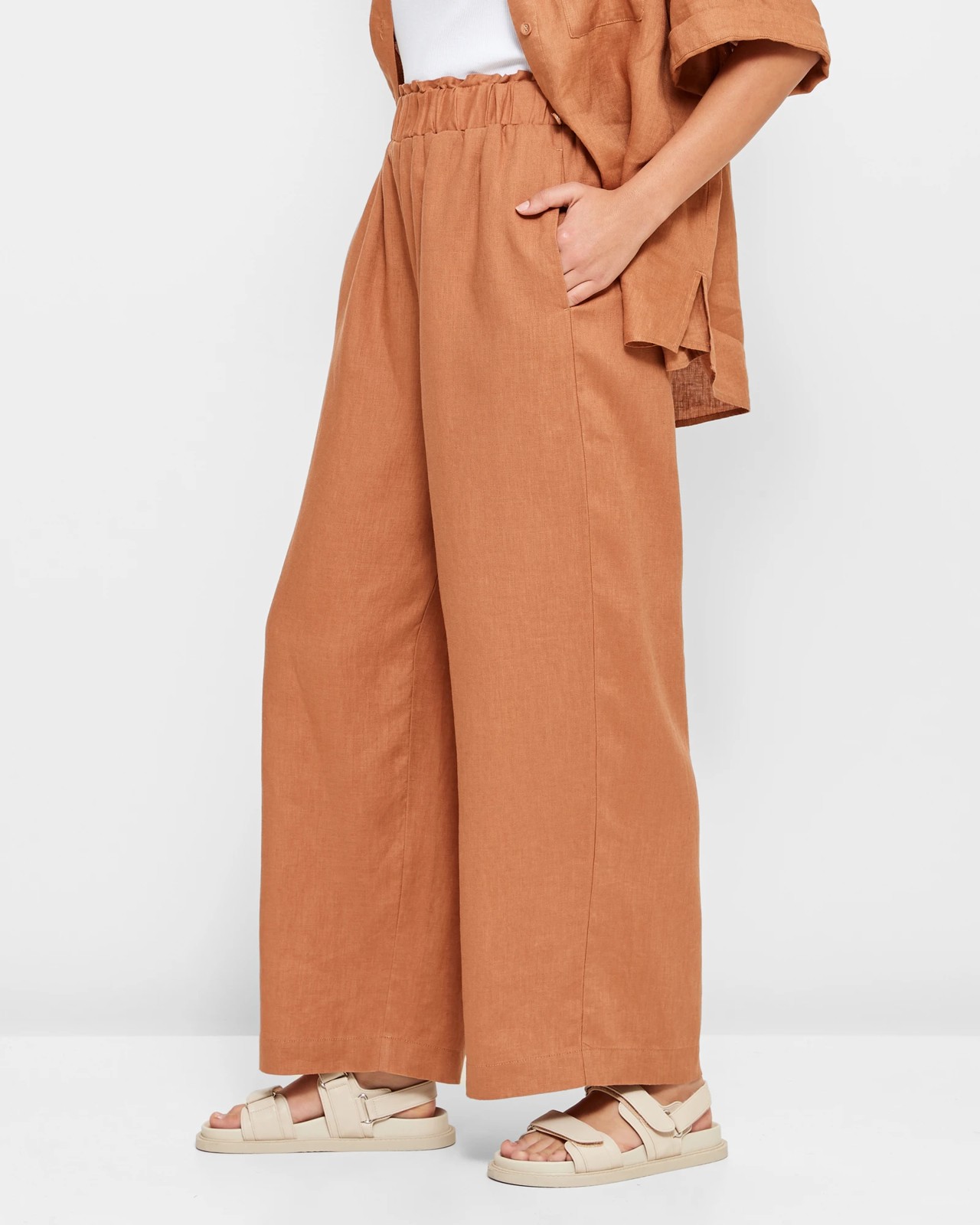 LINEN PALAZZO PANTS - Orange