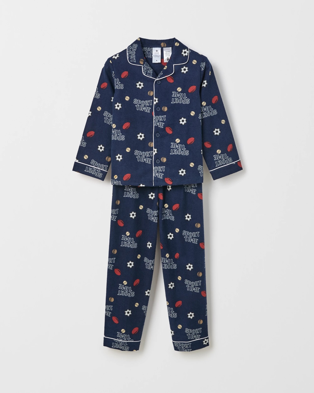 Younger Boys Australian Cotton Long Sleeve Top & Long Length Pants Flannel Pyjama Set - Sports 5 of 5