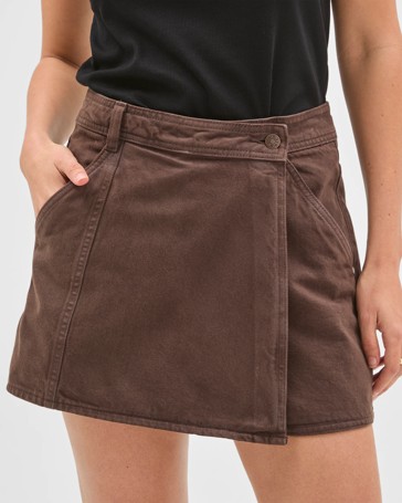 Cotton Rich Wrap Front Denim Skort