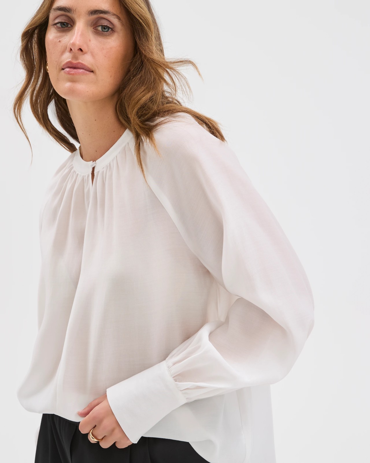Preview Long Sleeve Tie Cuff Detail Blouse - Cloud Dancer 5 of 6