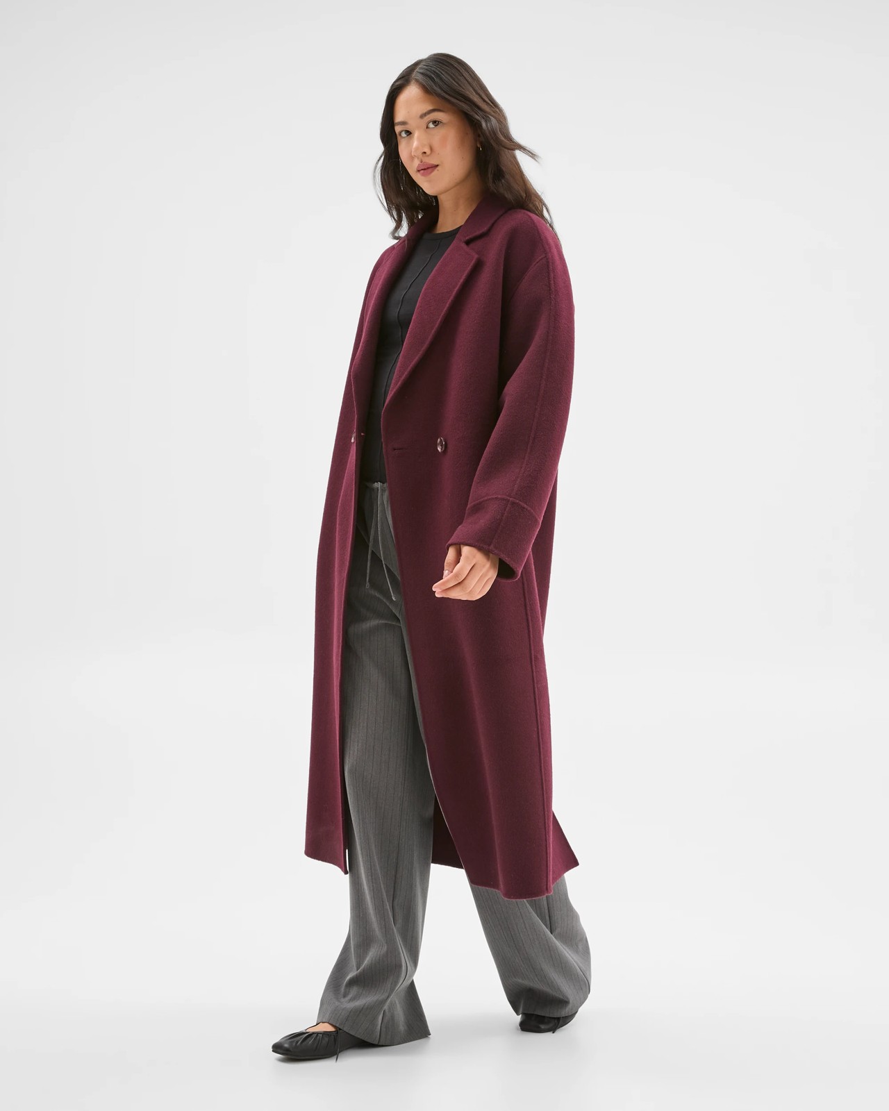 Preview Wool Blend Double Breasted Cocoon Coat - Pinot 3 of 5