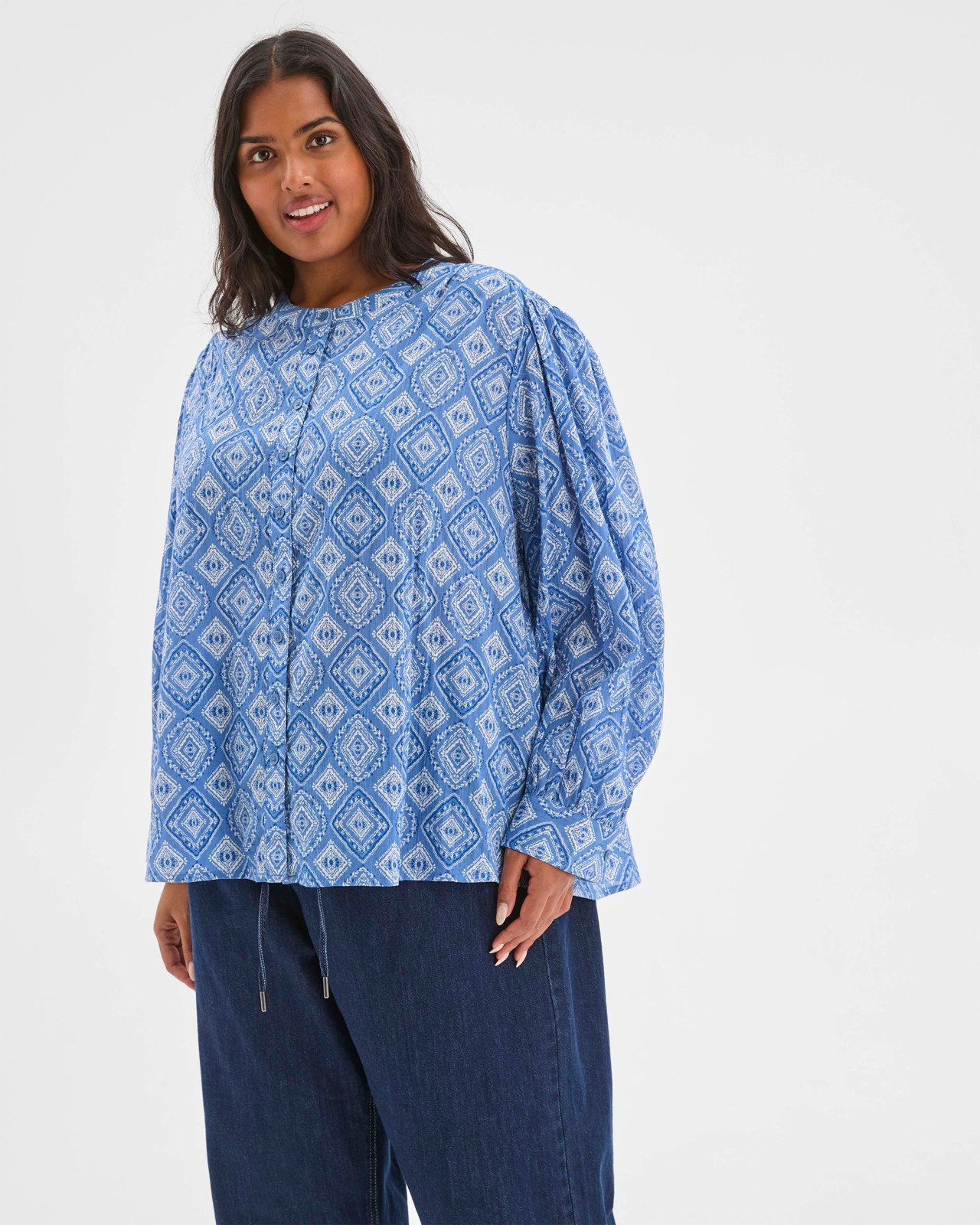 Plus Size Long Sleeve Textured Button Through Blouse 4 of 6