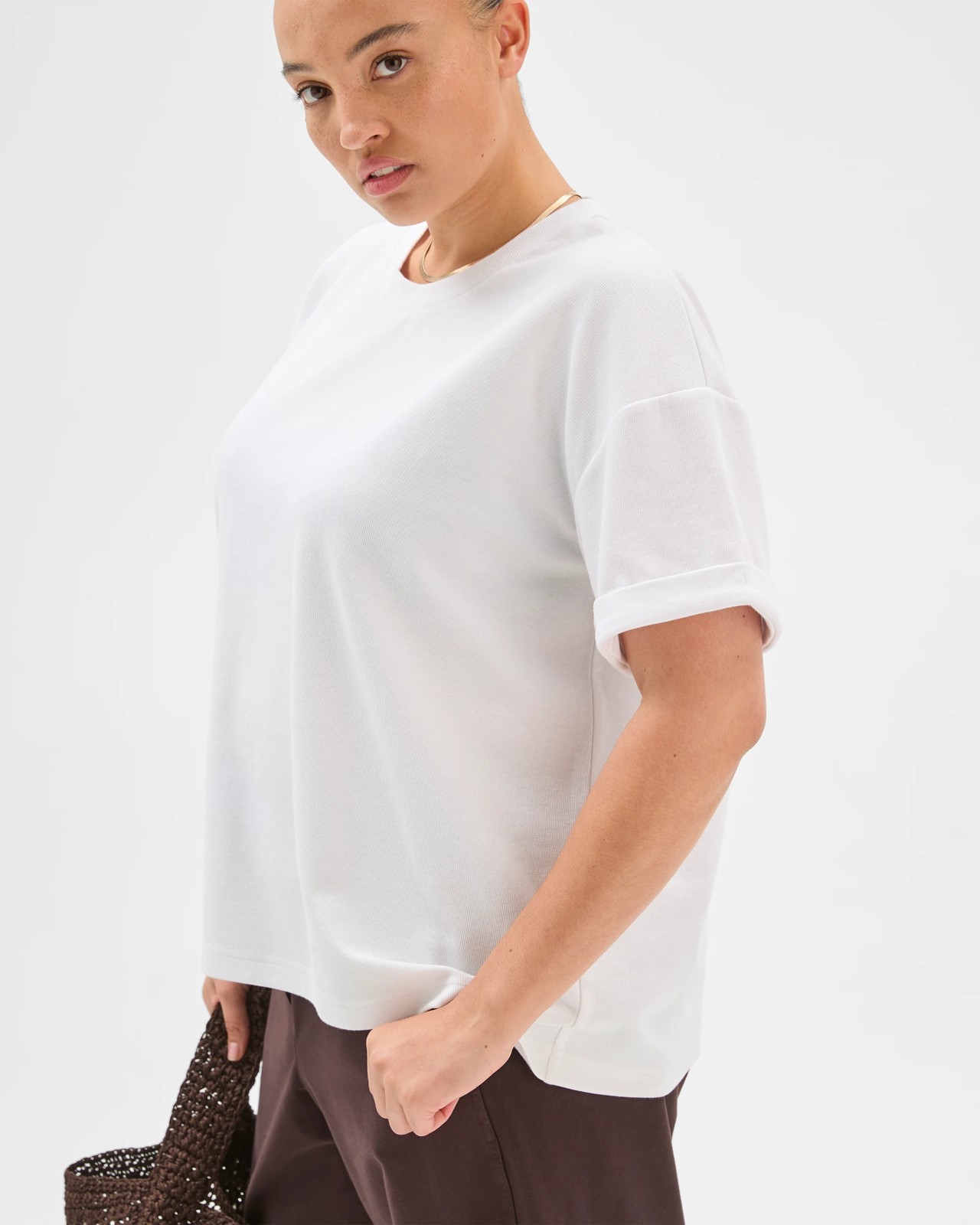 Plus Size Turnback Cuff Boxy T-Shirt - White 2 of 6