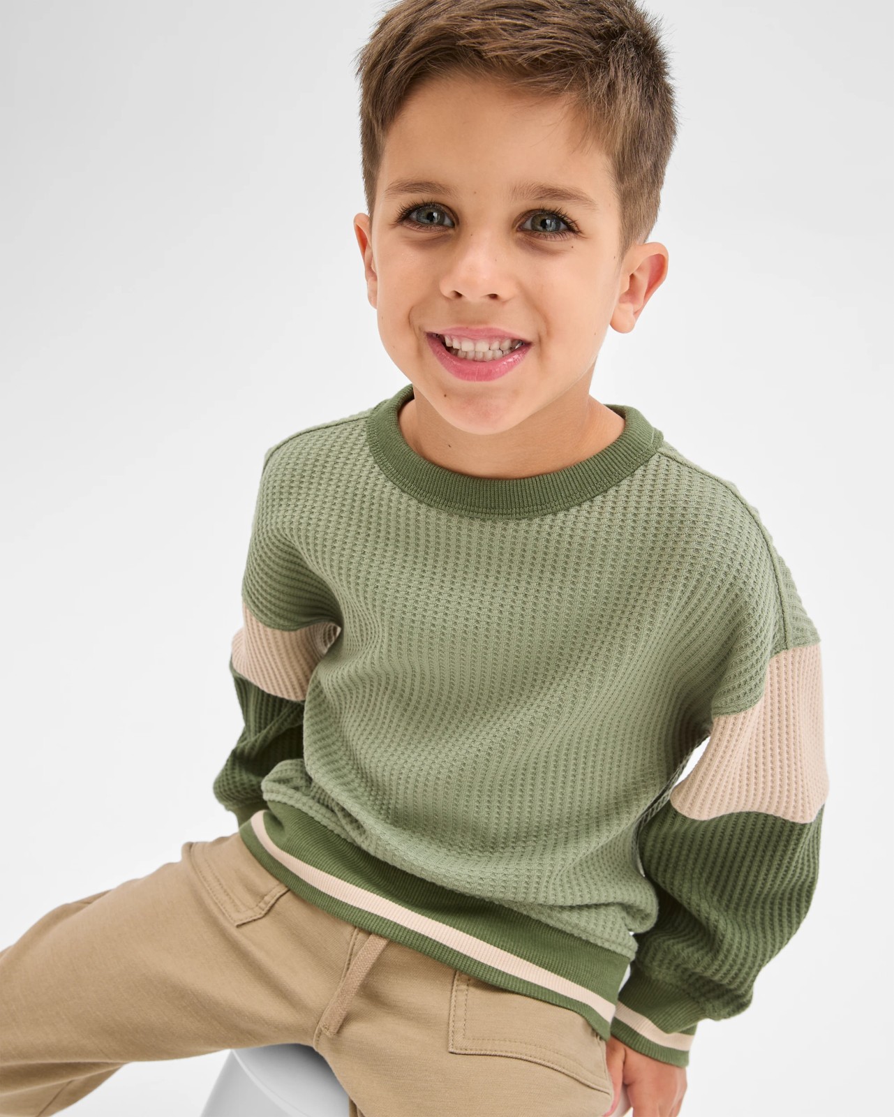 Australian Cotton Long Sleeve Oversized Waffle T-Shirt - Khaki 3 of 6