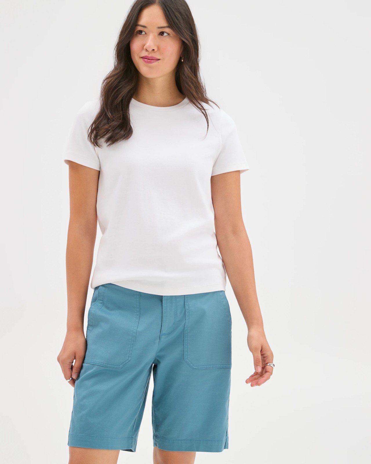 Australian Cotton Blend Rib Waist Shorts - Sea Teal 3 of 6