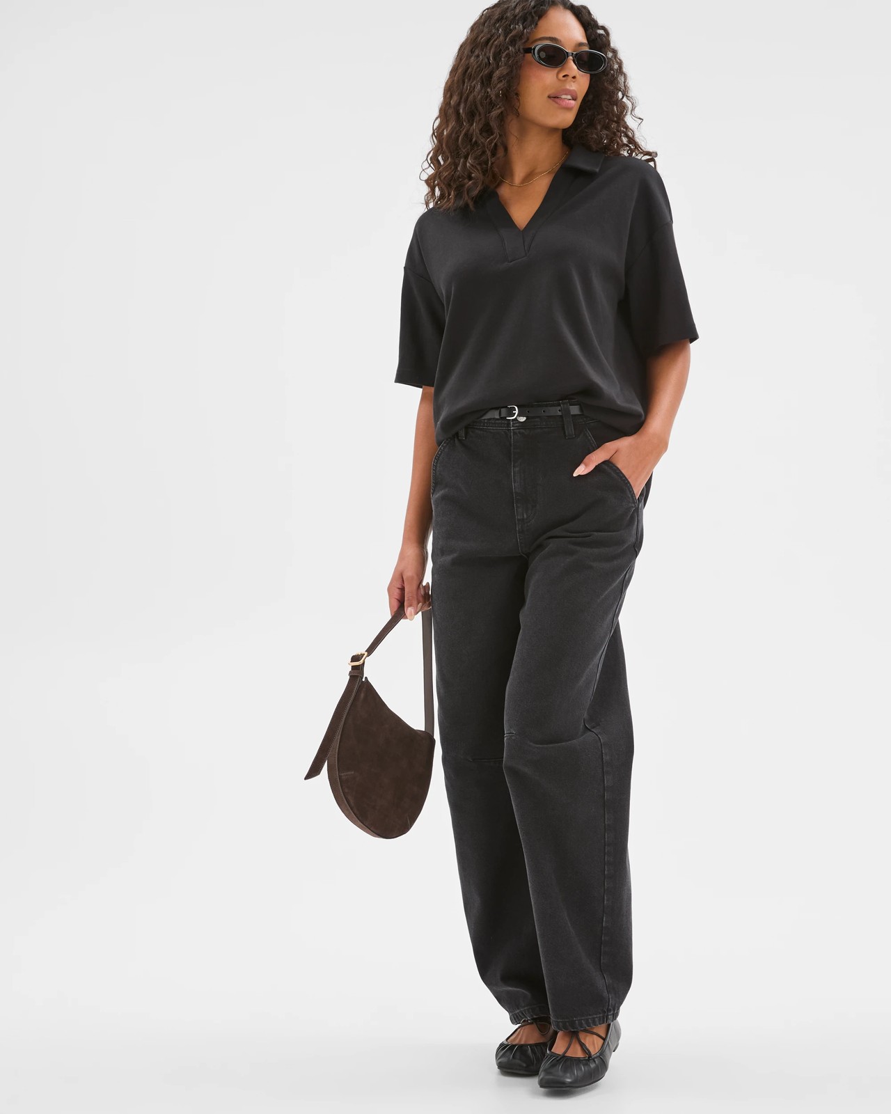 Australian Cotton Blend Interlock Polo Neck T-Shirt - Black 3 of 5