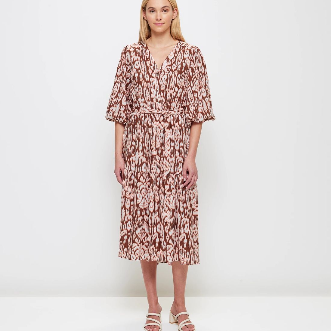 Linen Blend Tie Waist Midi Dress | Target Australia