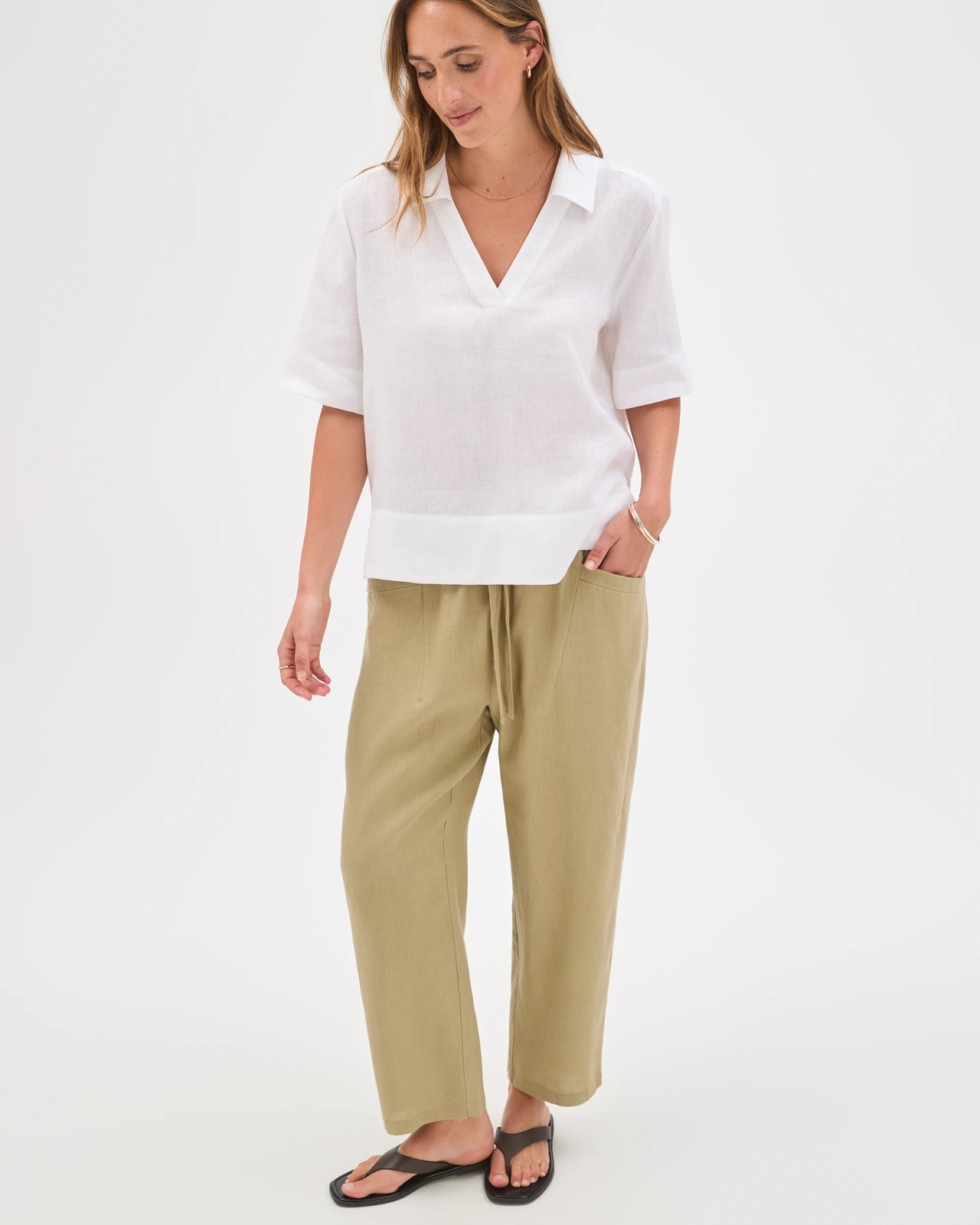 European Linen Tapered Pants - Crushed Leaf 3 of 6