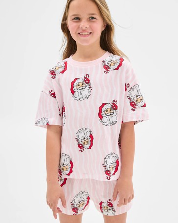 Family Matching Australian Cotton Older Girls Christmas Santa Short Pyjama Set