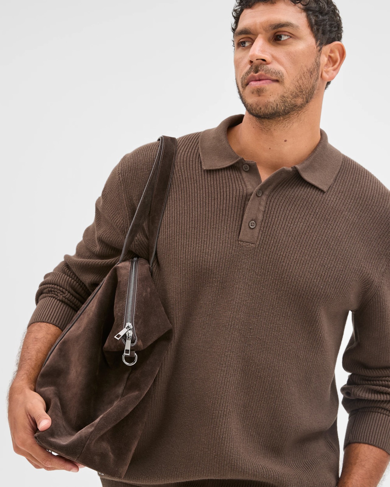 Australian Cotton Lightweight Long Sleeve Polo Neck Knit Sweater - Chocolate 4 of 6