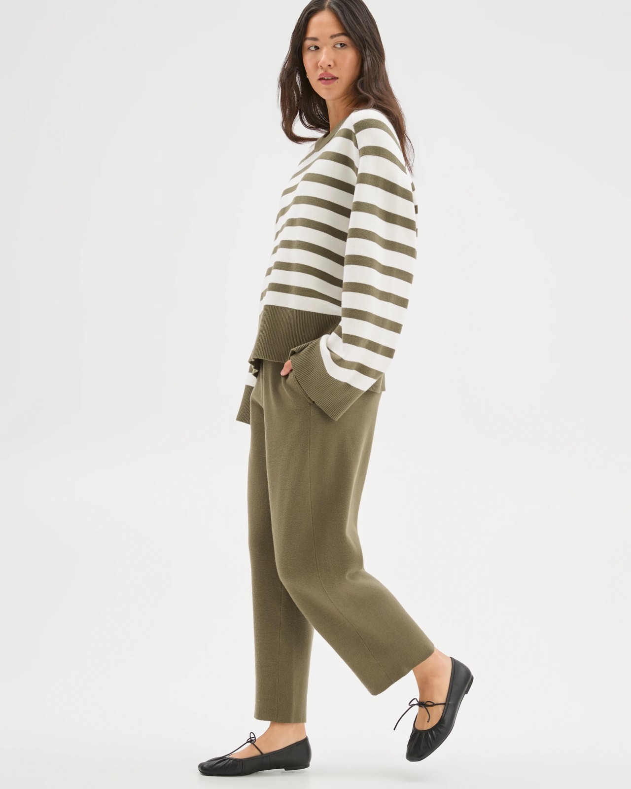 Clean Knit Crew Neck Sweater - Dusty Olive Stripe 3 of 5