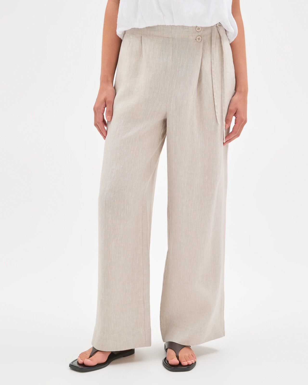 Petites European Linen Fashion Tailored Wrap Pants 3 of 6