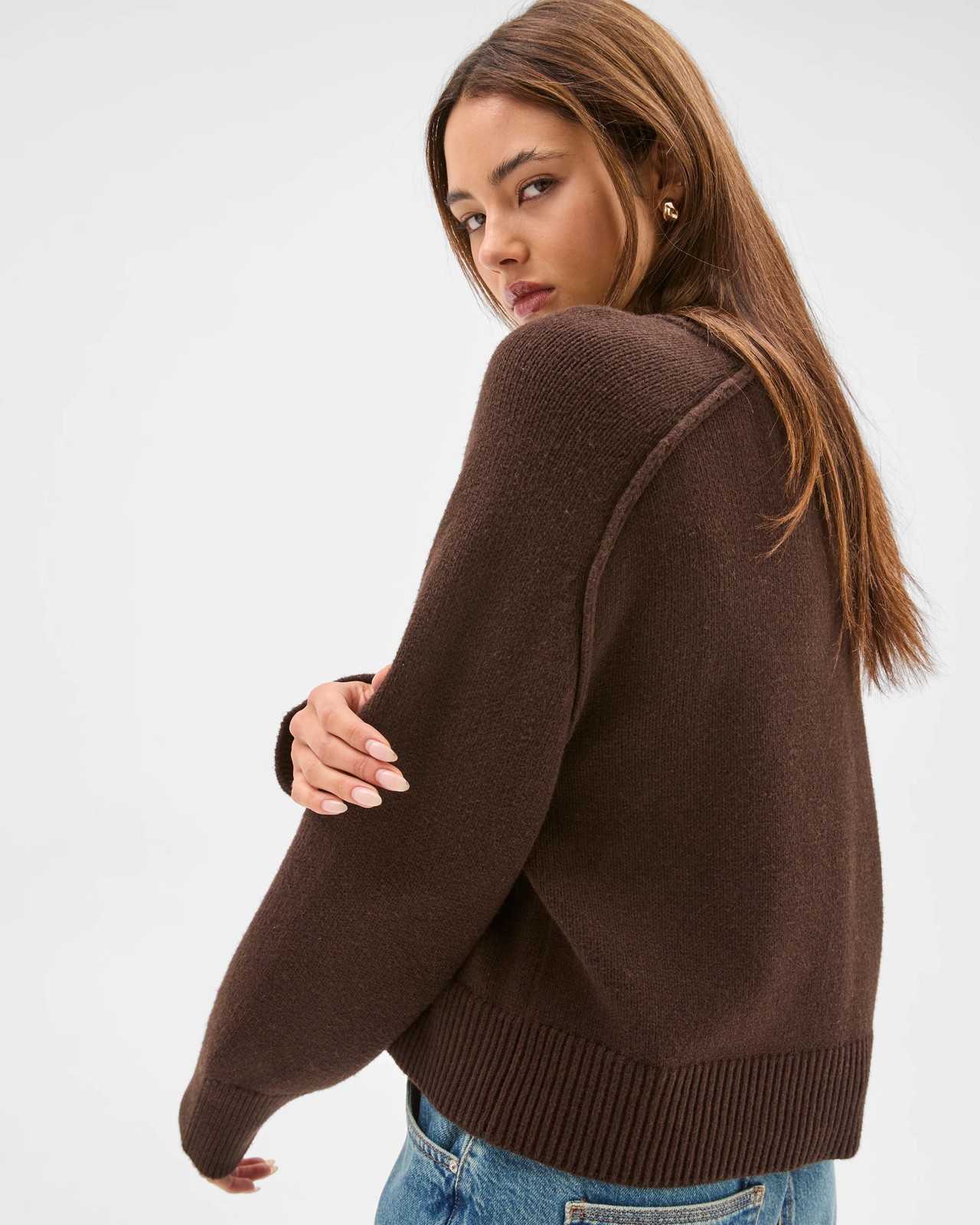 Lily Loves Australian Cotton Blend V-Neck Jumper - Truffle 5 of 5