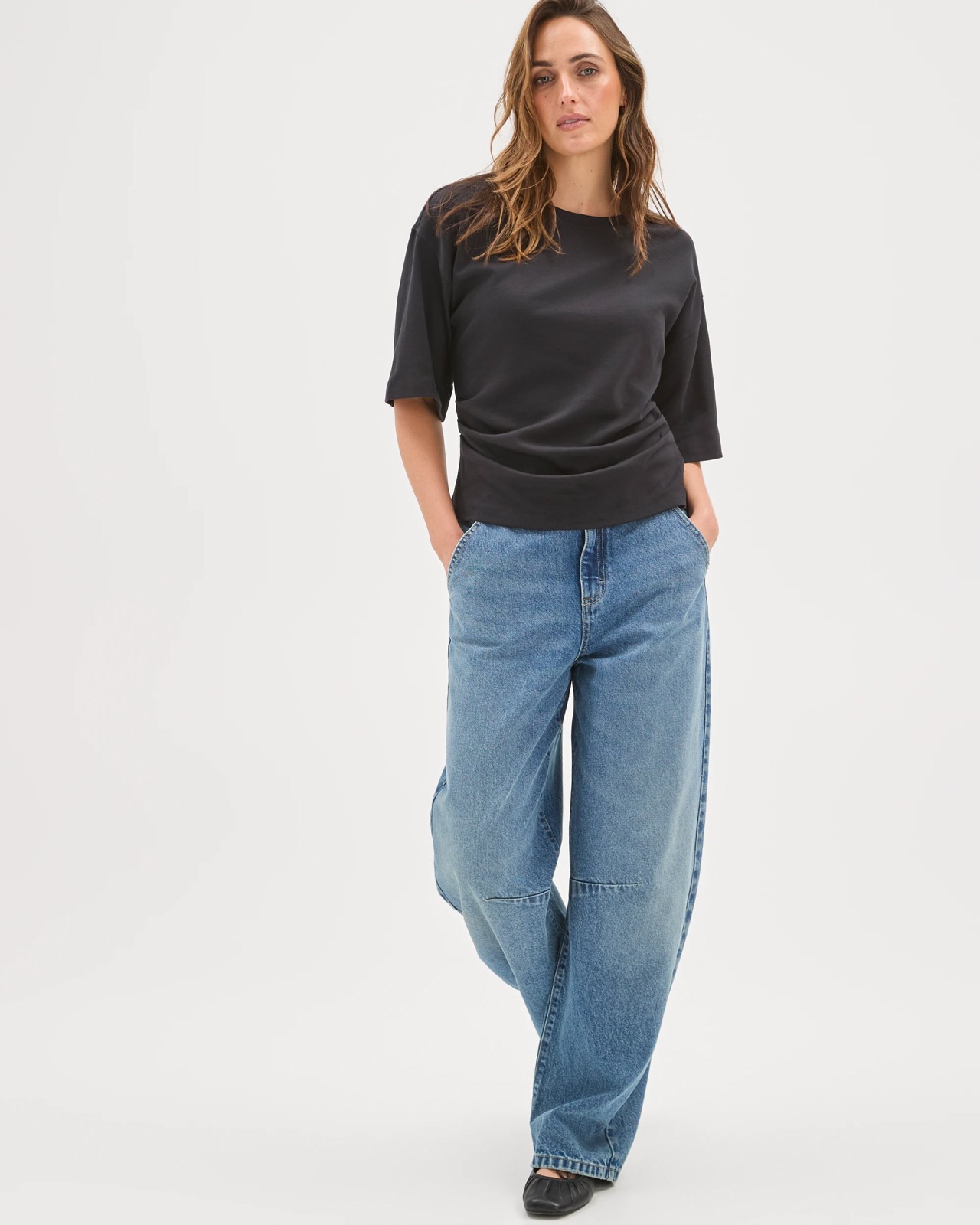 Australian Cotton Gathered Waist T-Shirt - Black 2 of 5