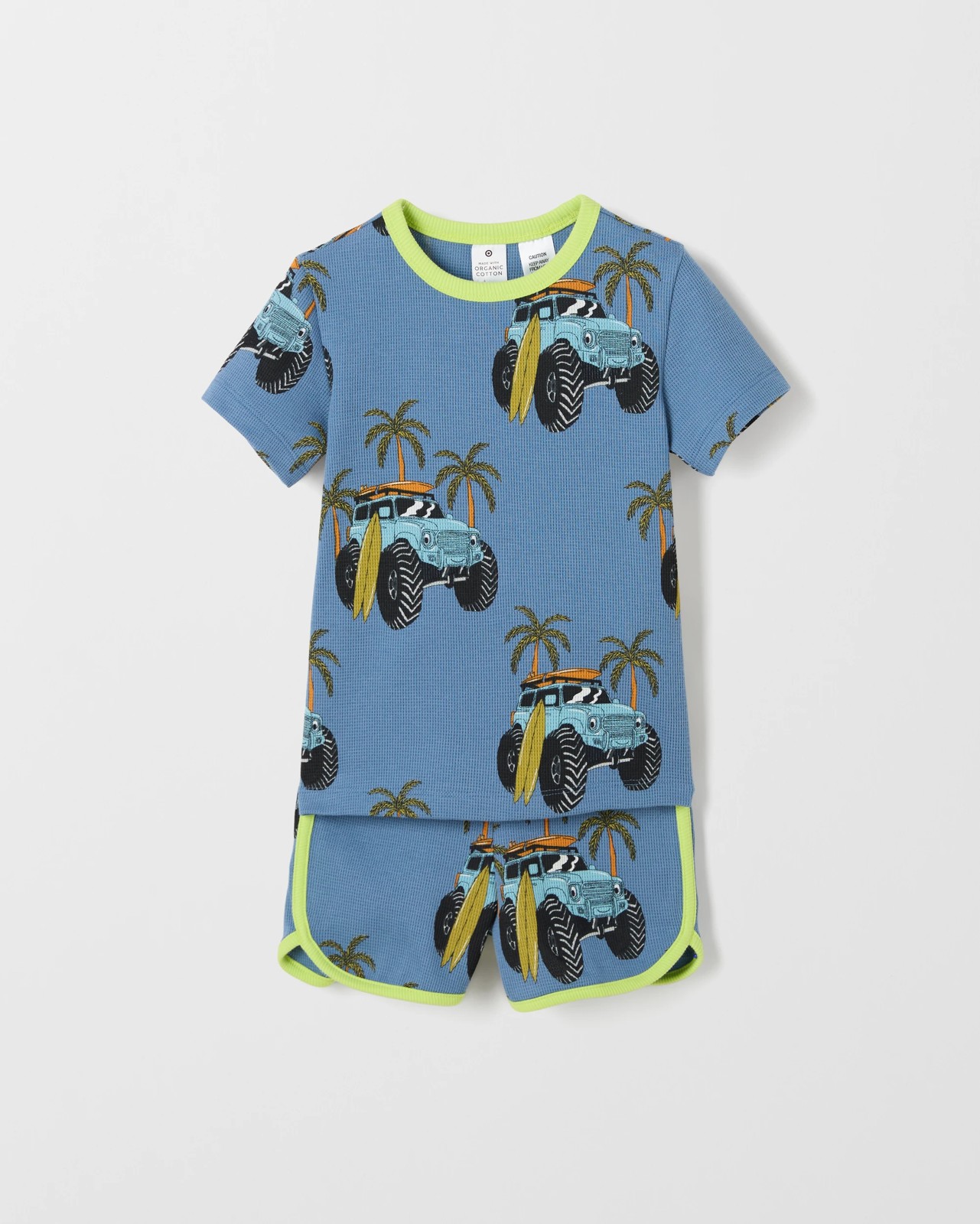 Organic Cotton Younger Boys Elevated Knit Waffle Pyjama Set - Multi Surf Van 5 of 6