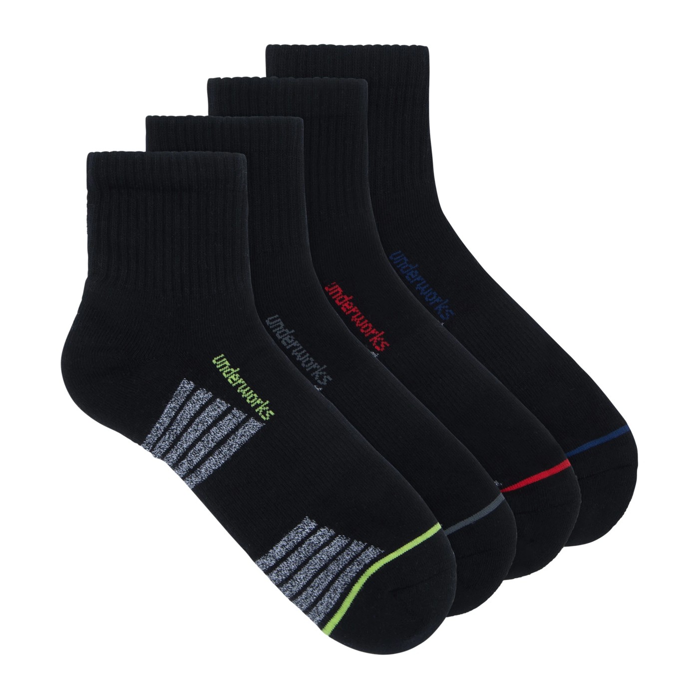 Underworks Men's All Day Cushioned Sole Socks 2 Pack - Black