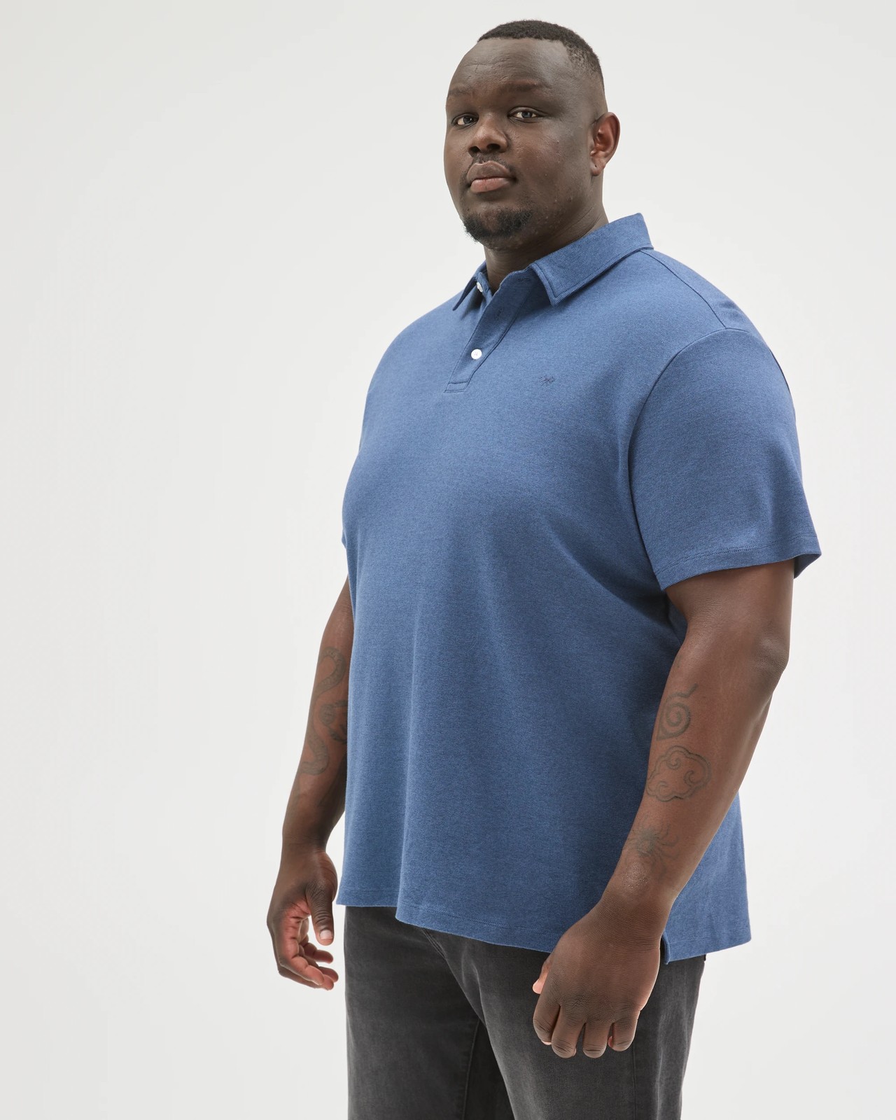 Plus Size Australian Cotton Micro Stripe Polo Top - Night Sky 5 of 5