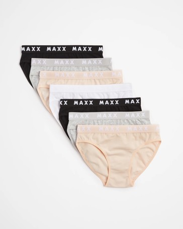 Girls Plain Brief 7 Pack - Maxx - Black/Grey Marle/Petal Pink/White
