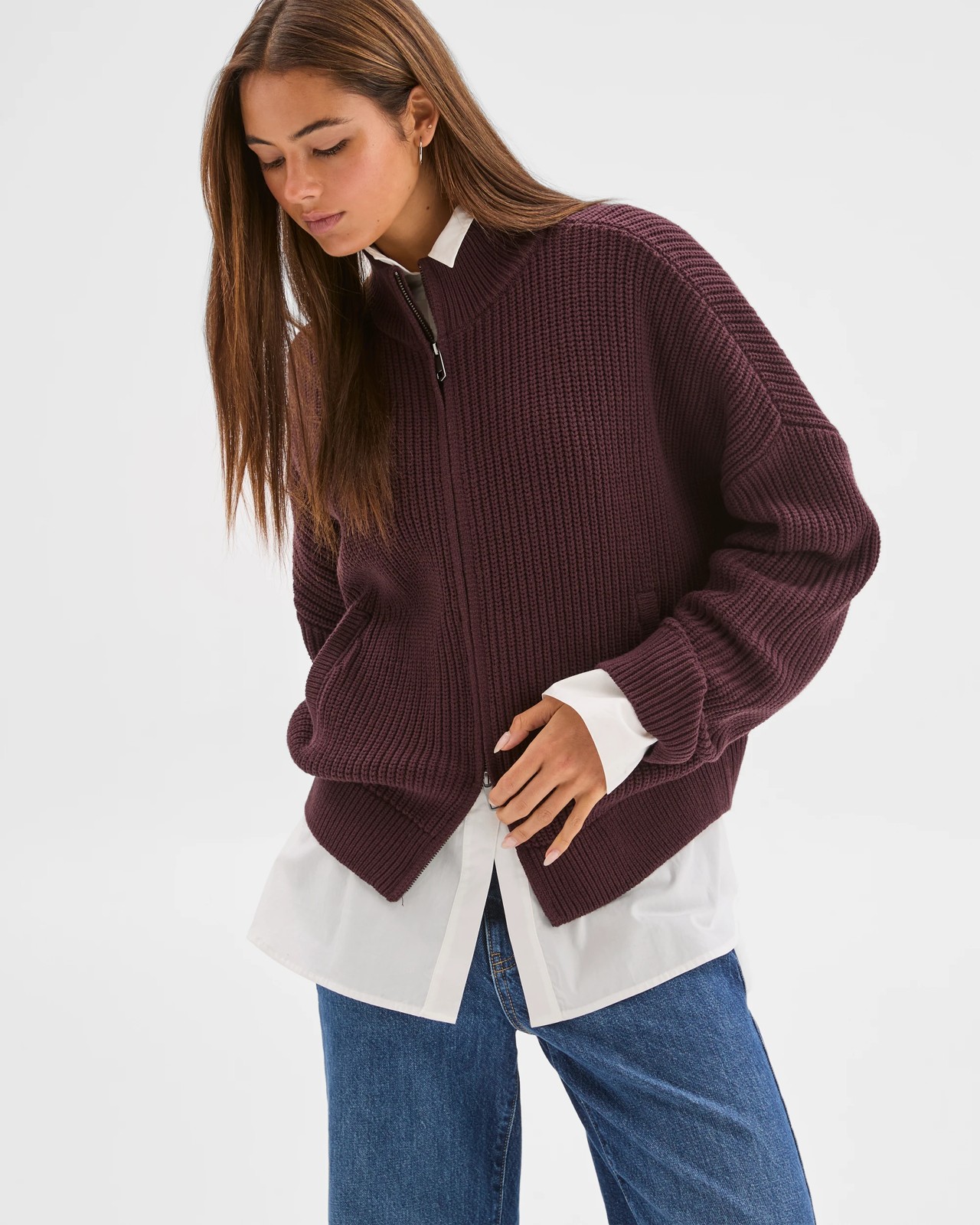 Lily Loves Australian Cotton Blend Zip Through Rib Cardigan - Fudge 2 of 6