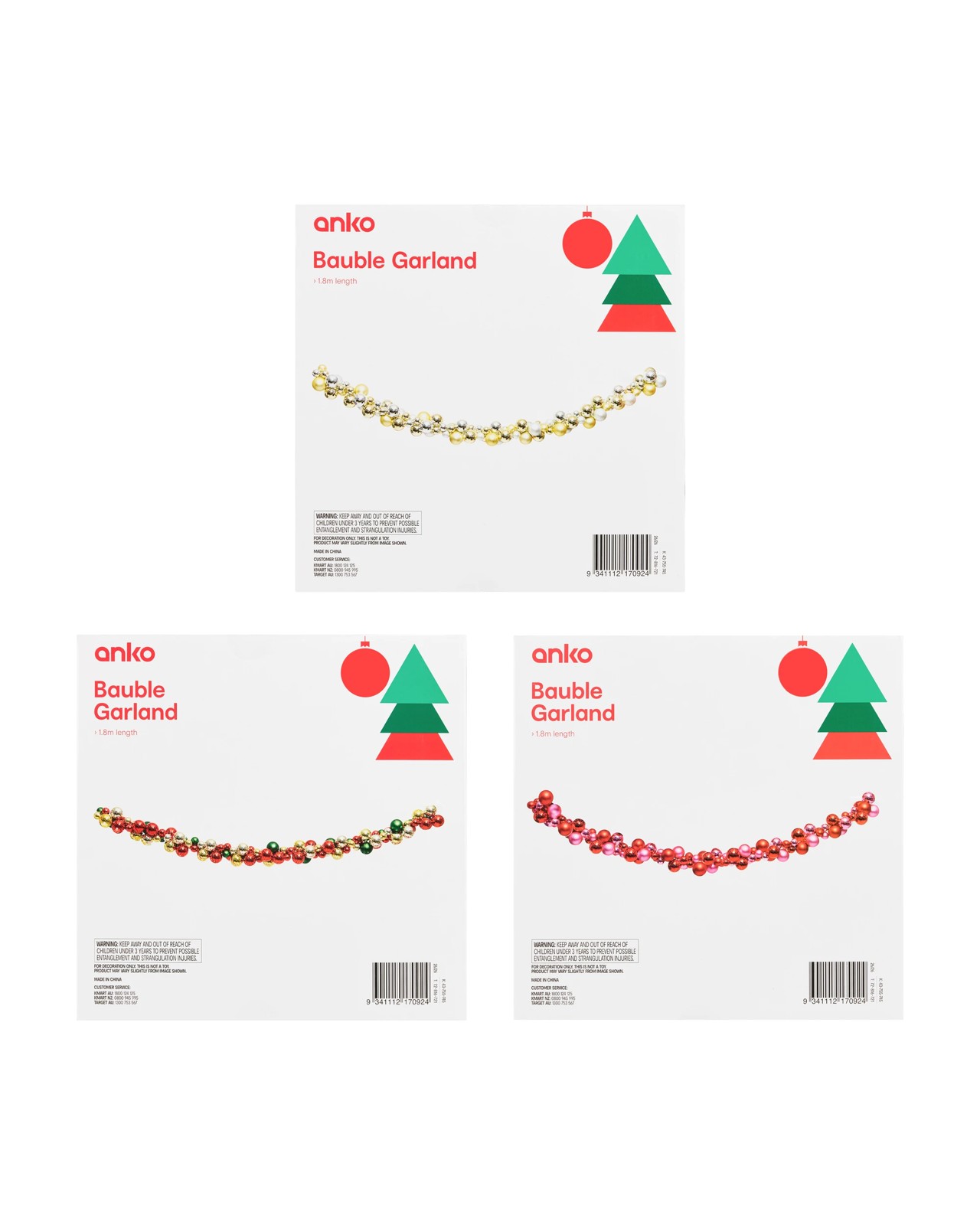Anko 1.8m Bauble Garland - Assorted 5 of 5