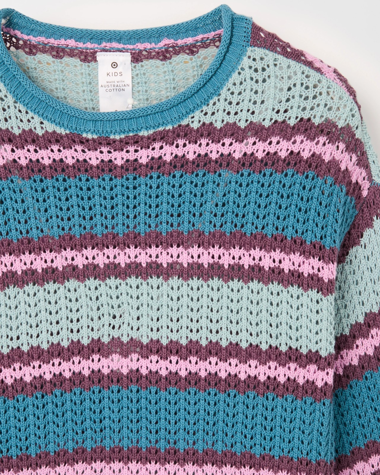 Australian Cotton Crochet Knit Jumper - Stripe Blue 6 of 6