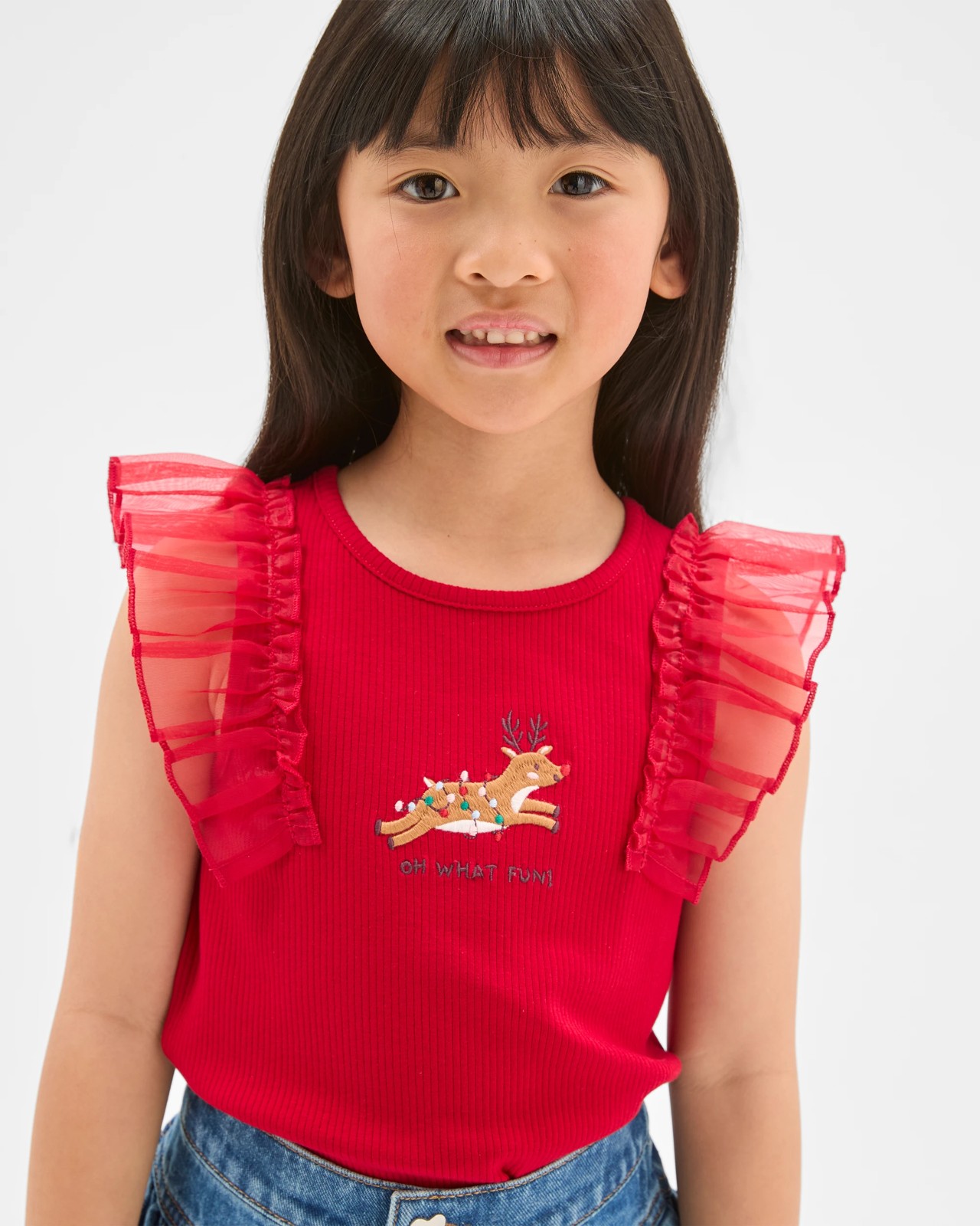 Australian Cotton Tulle Fashion Christmas Ruffle Tank Top - Red 3 of 4