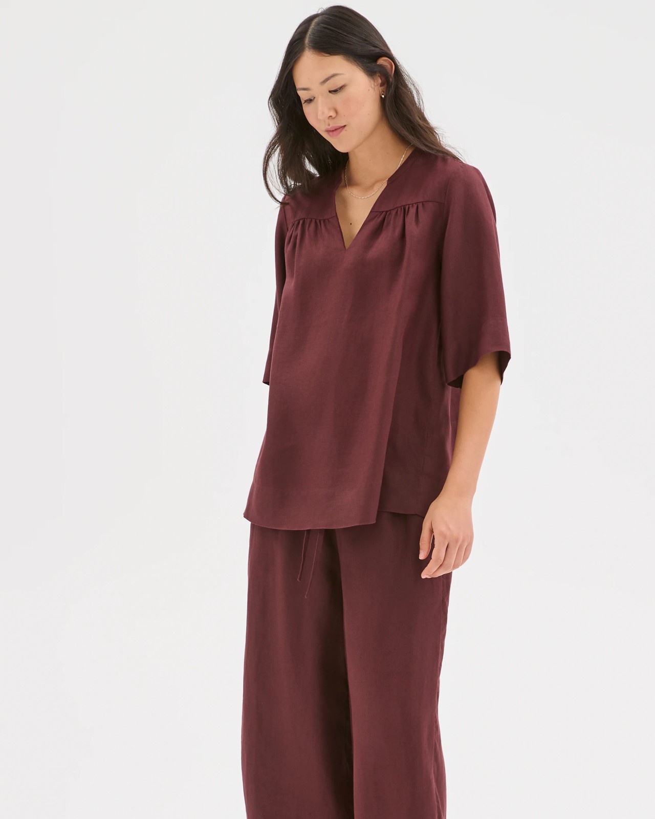 European Linen Short Sleeve V-Front Tunic Top 6 of 6