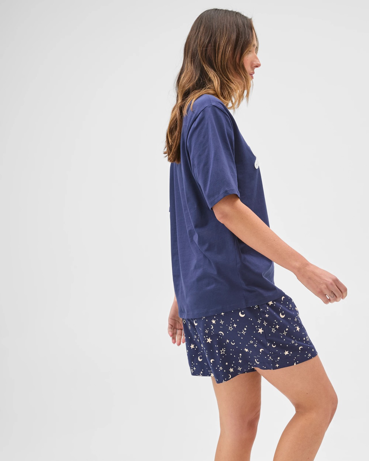 Australian Cotton Printed Jersey Sleep Shorts - Blue Stargazer 5 of 6