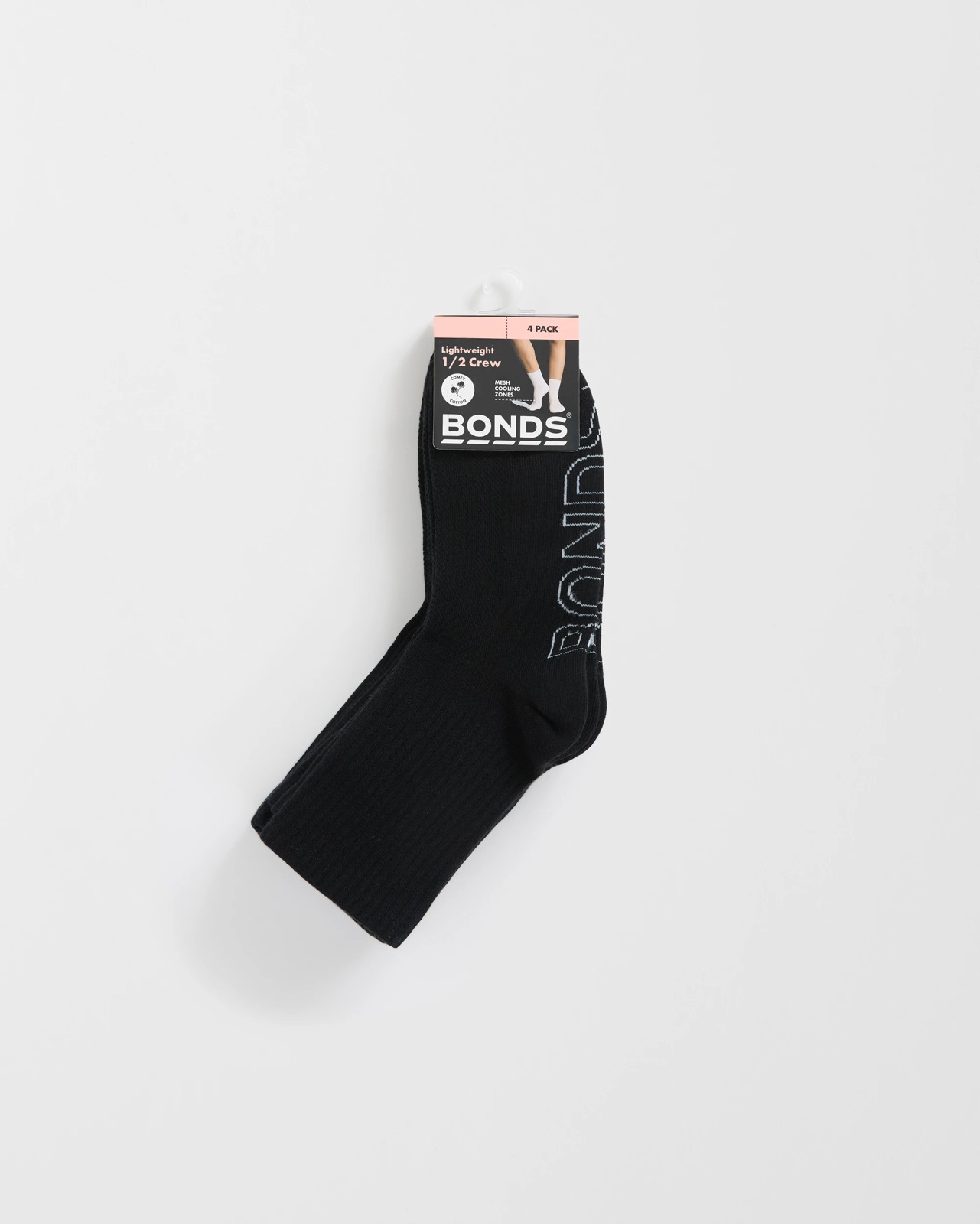 Logo Lightweight Crew Socks 4 Pack - Bonds - Black 3 of 3