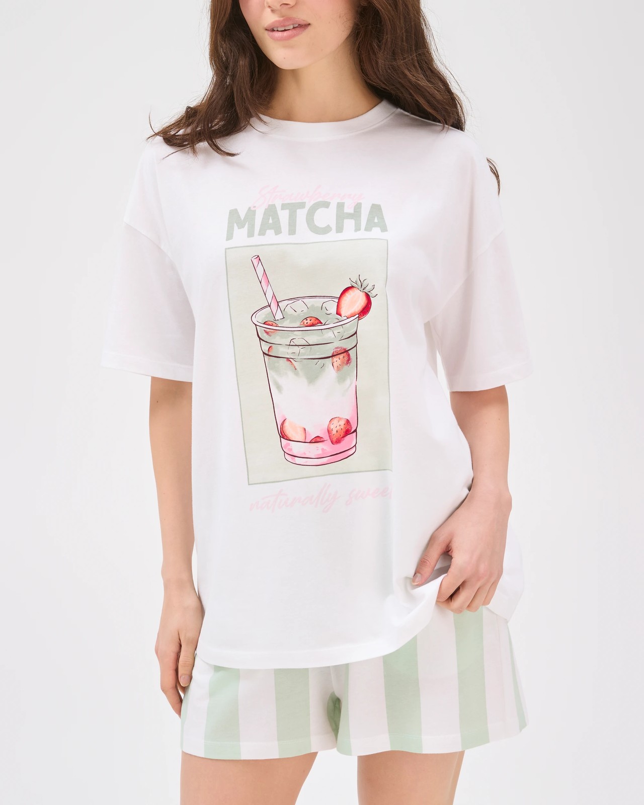 Lily Loves Australian Cotton Boyfriend Jersey Sleep T-Shirt - White Matcha 3 of 6