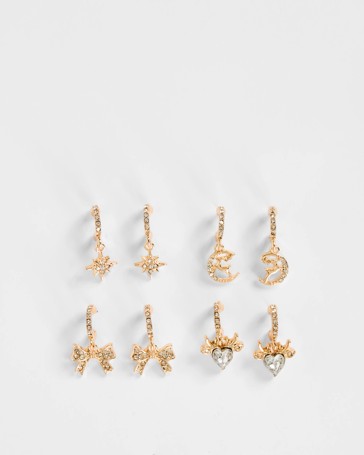 Christmas 4 Pack Pave Hoop Charm Earrings