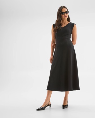 Preview Ponte Sleeveless Seamed A-Line Midi Dress
