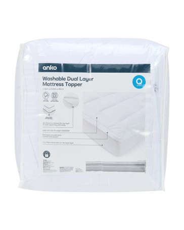 Anko Washable Dual Layer Mattress Topper, Queen Bed - White