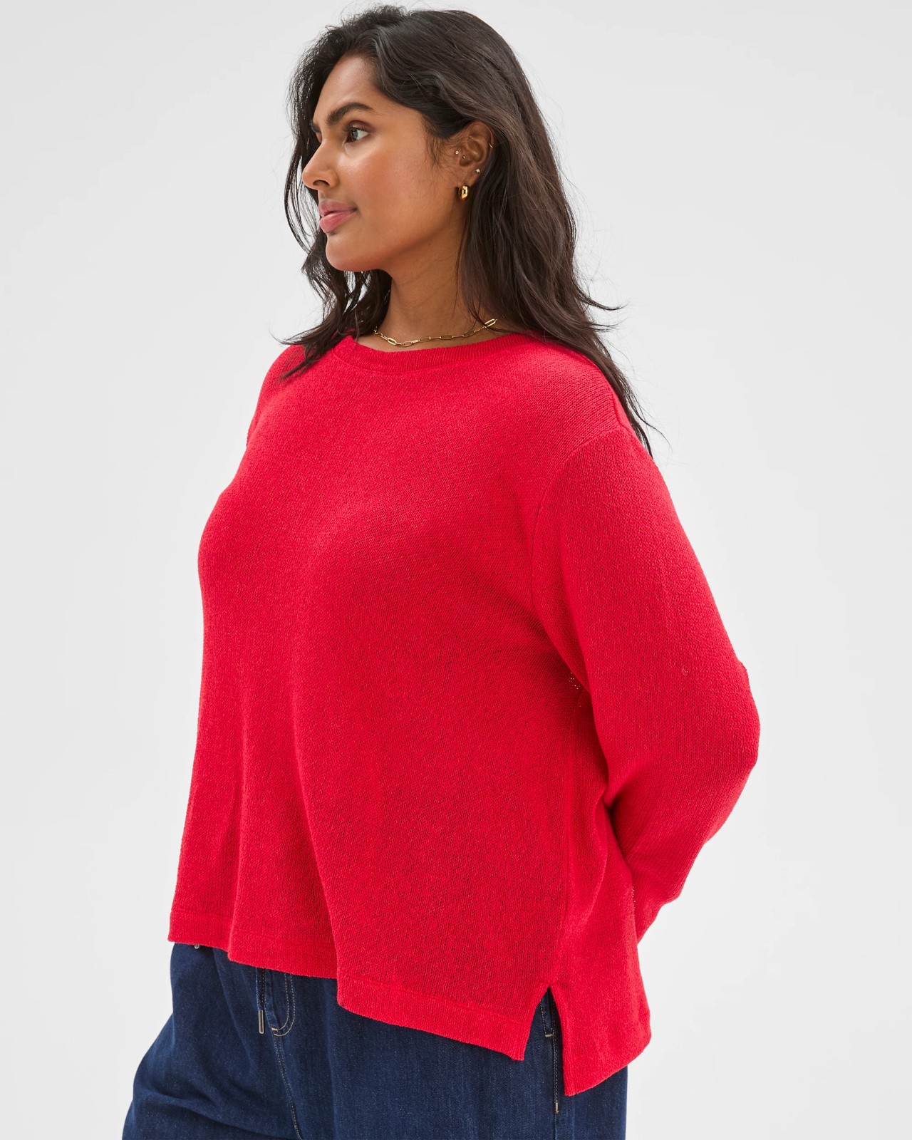 Plus Size Australian Cotton Blend Textured Jumper - True Red 3 of 5
