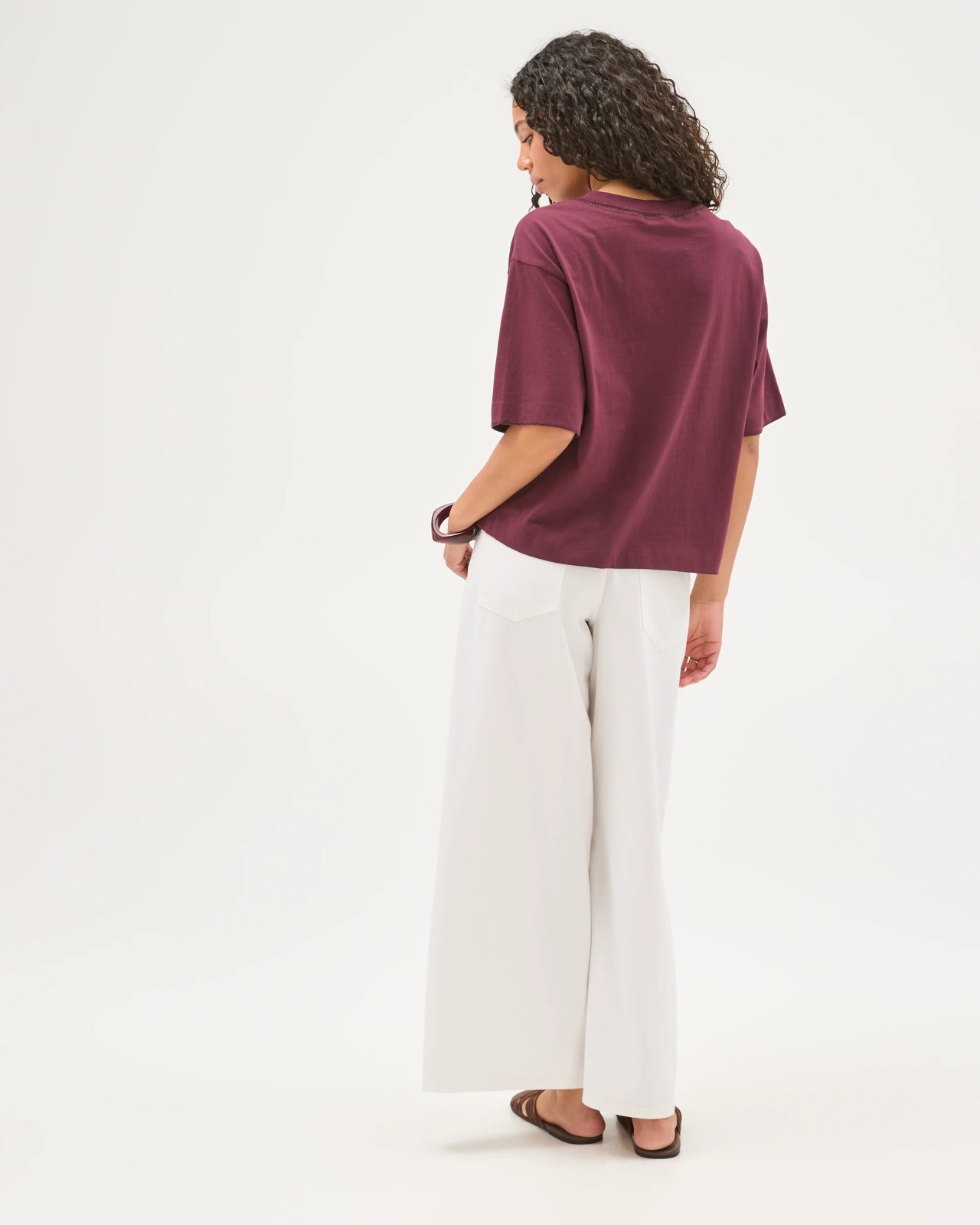 Australian Cotton Boxy Stitch Detail T-Shirt - Merlot 6 of 6