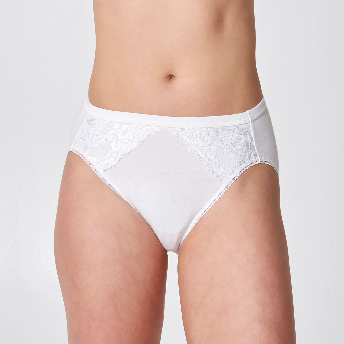 Cotton and Lace High Cut Briefs - White 3 of 3
