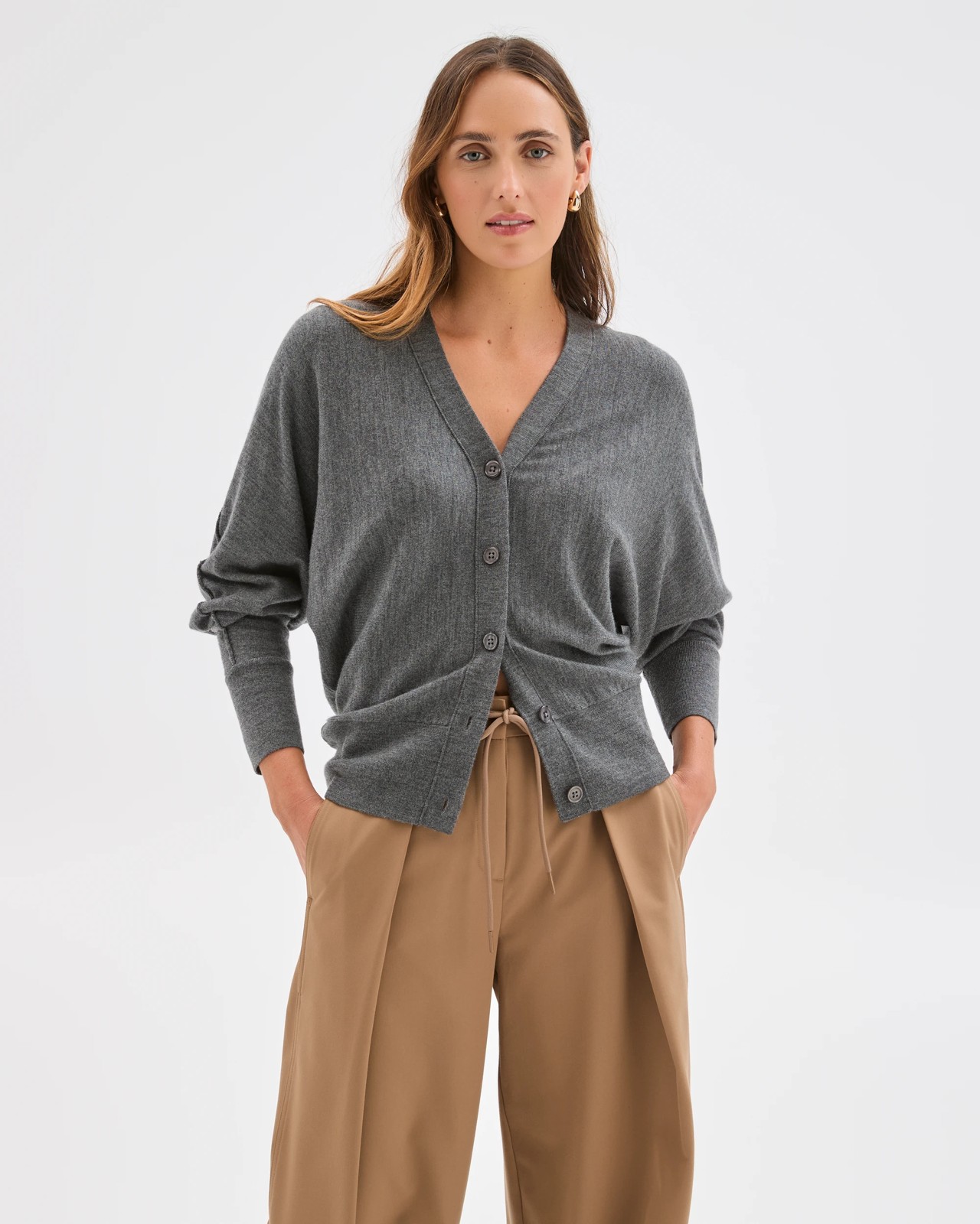 Preview Australian Merino Wool Batwing Cardigan - Charcoal 2 of 6