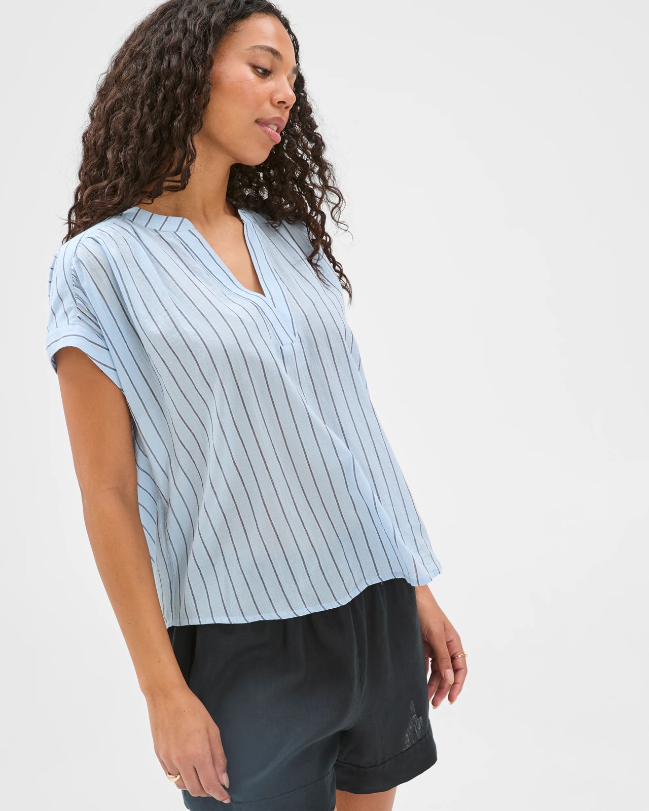 Cotton Collared Popover Blouse - Multi Stripe 5 of 6