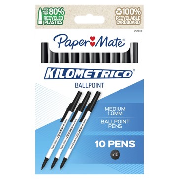 10 Pack Paper Mate Kilometrico Ballpoint Pens - Black