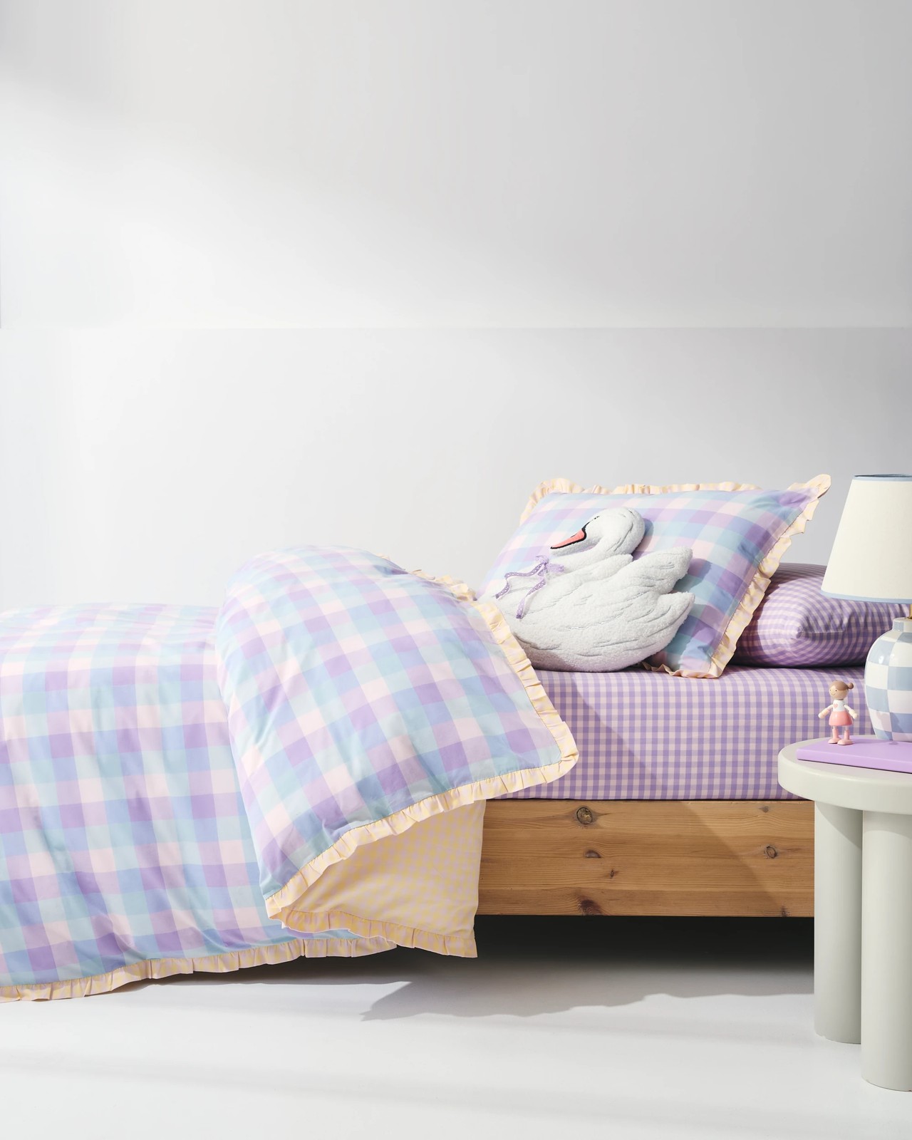 Grayson Gingham Cotton Ruffle Quilt Cover Set 3 of 5