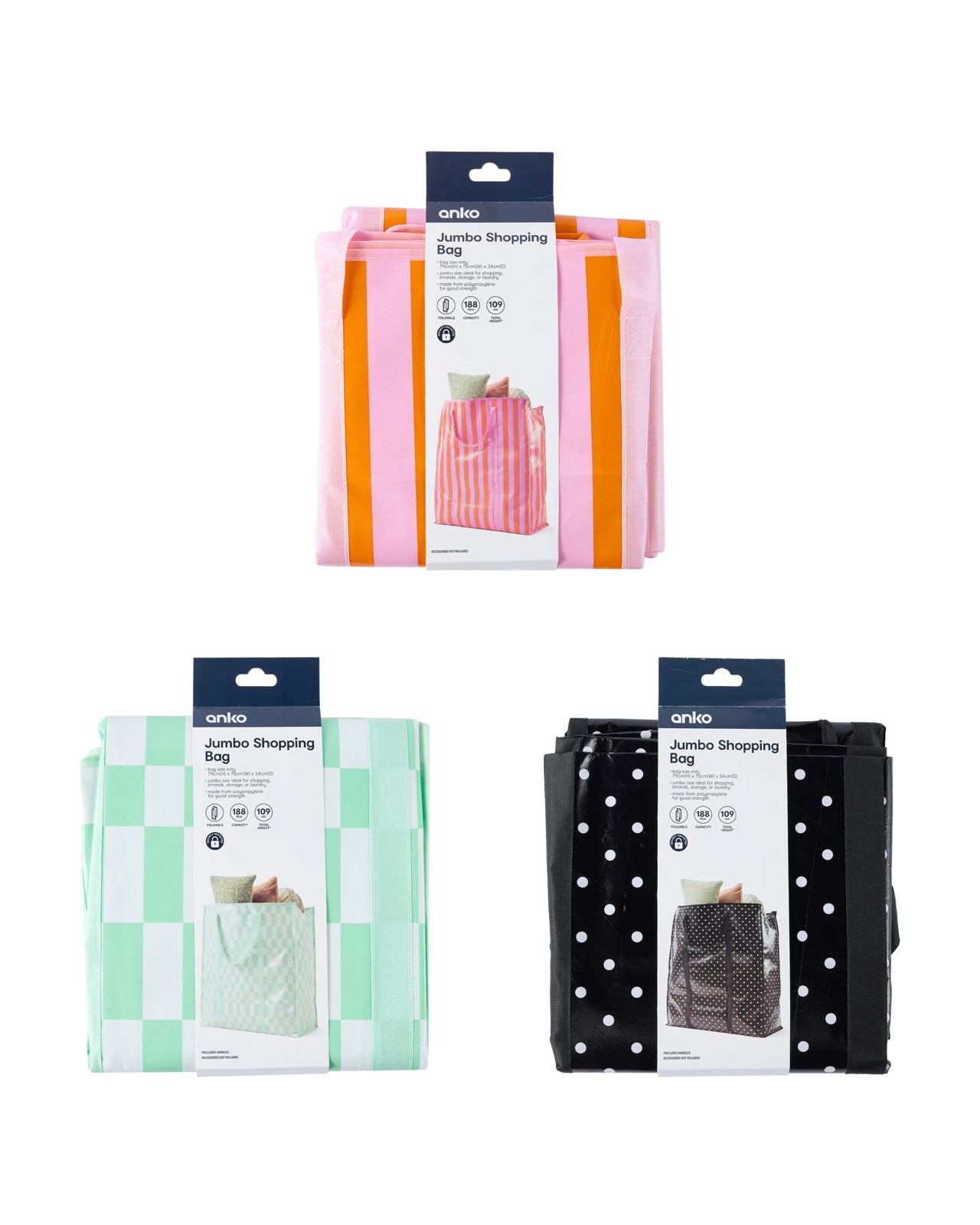 Jumbo PP Shopping Bag, Assorted - Anko 3 of 3