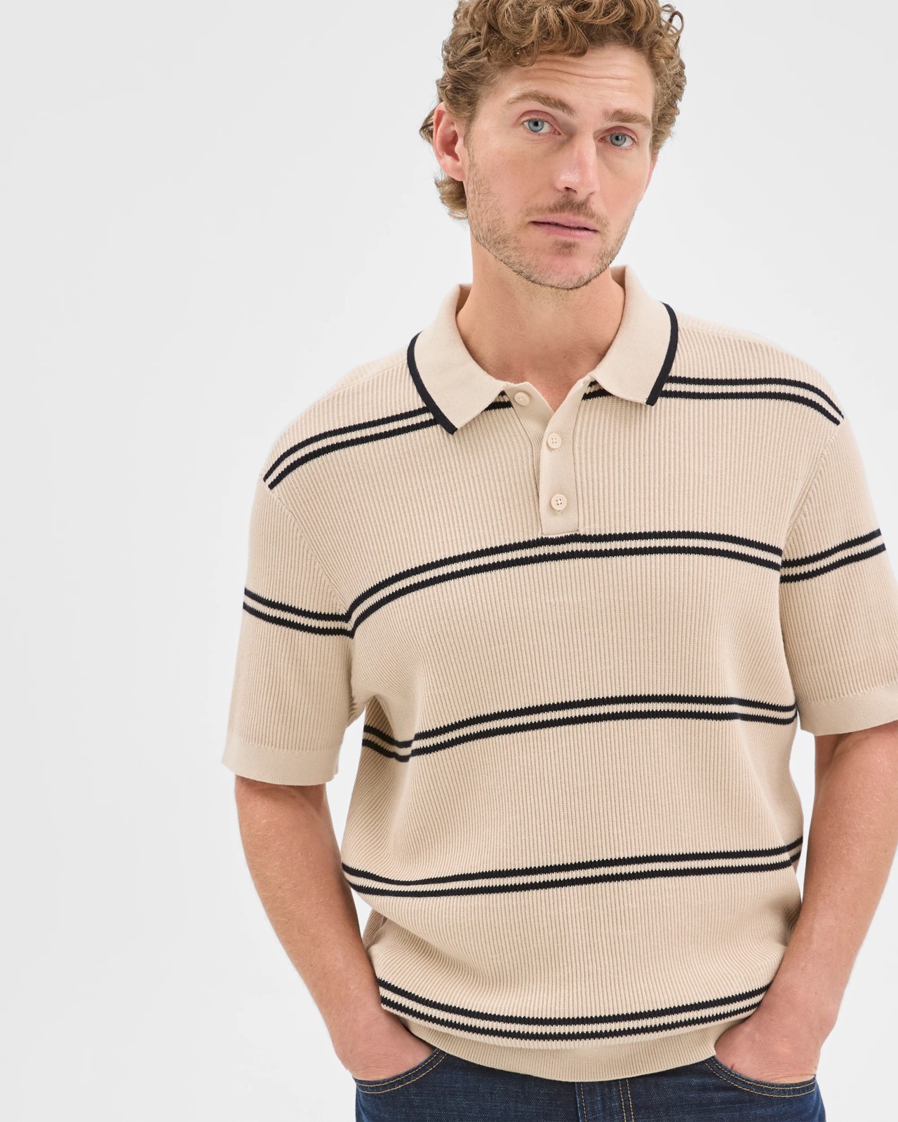 Australian Cotton Stripe Knit Polo Top 4 of 6